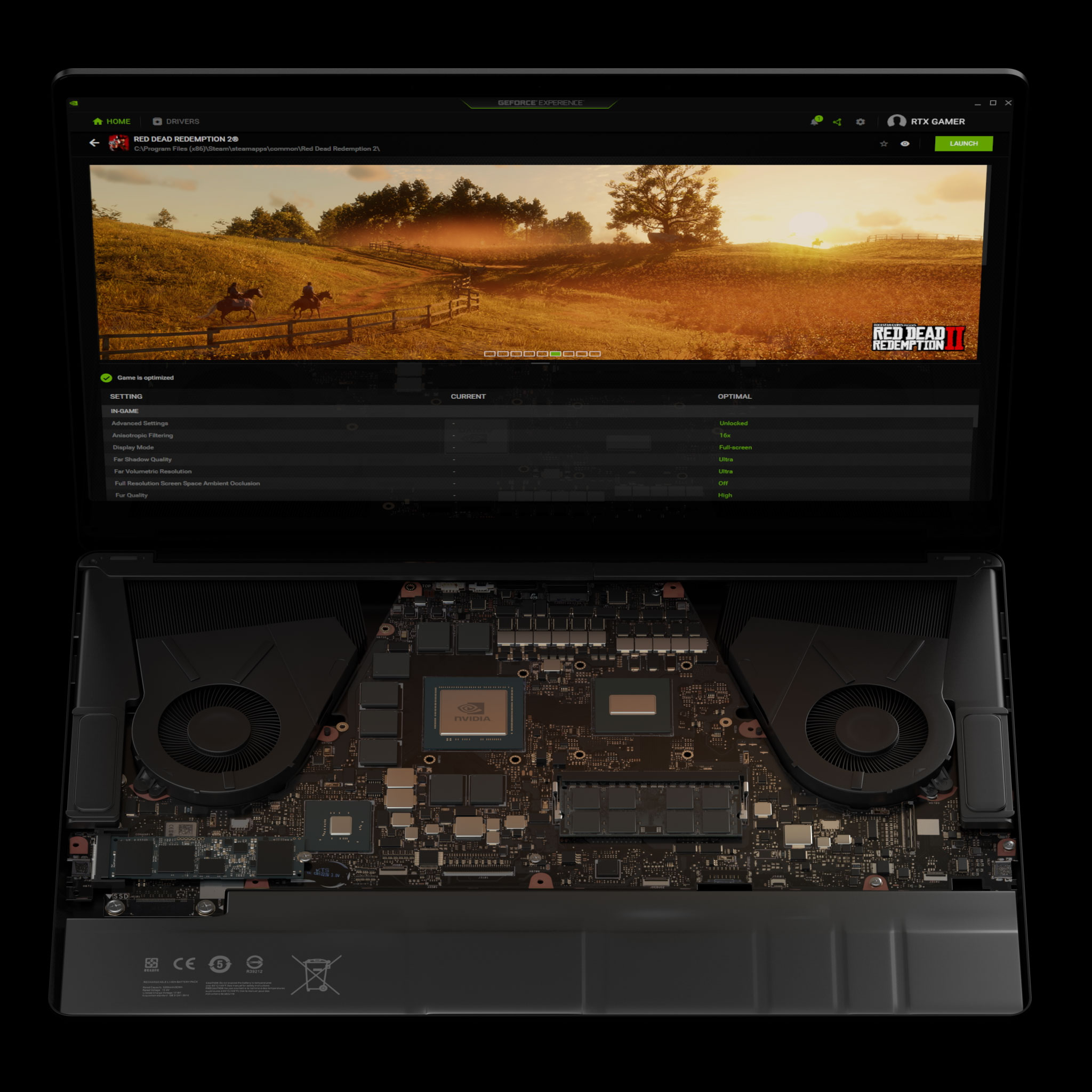 GeForce Laptop with Max-Q optimal playable settings in GeForce Experience for Red Dead Redemption 2